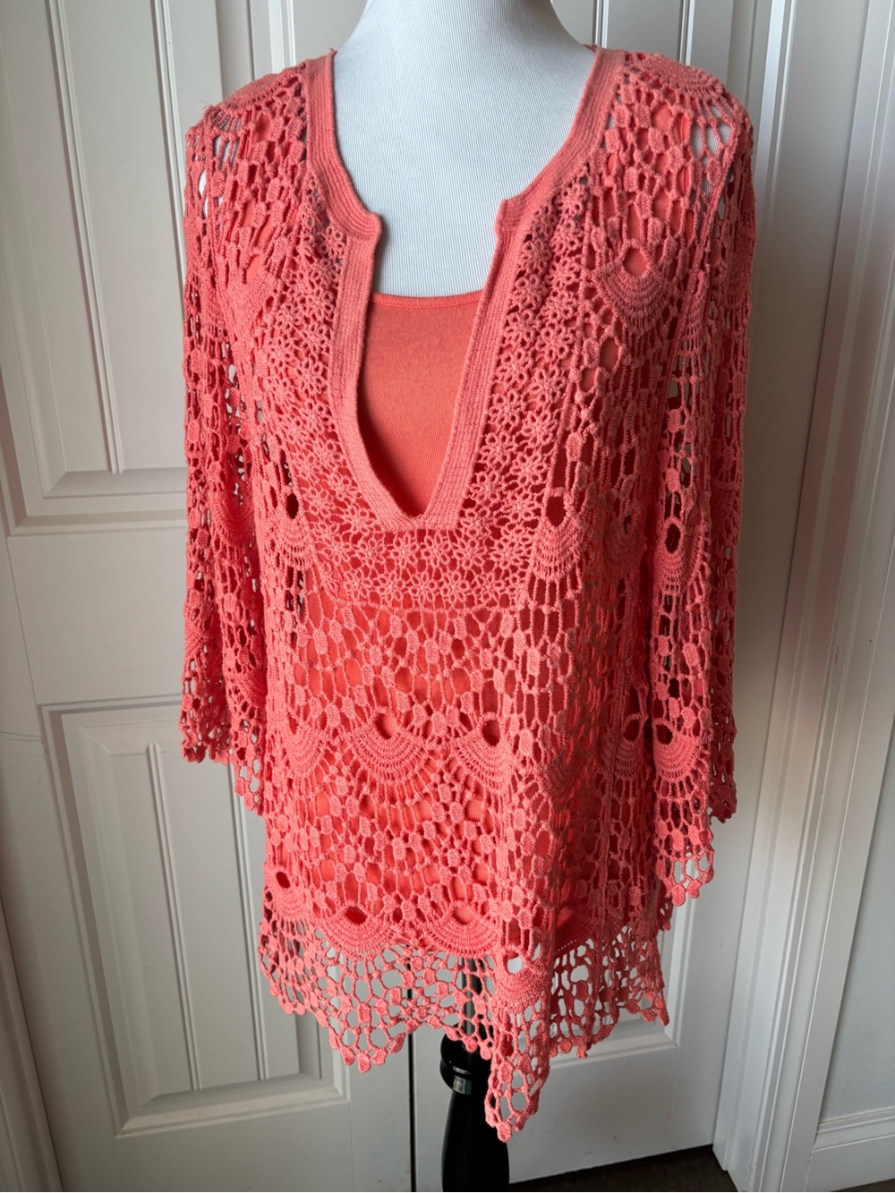 Cristina Coral Crochet Overlay with Matching Scoop Tank